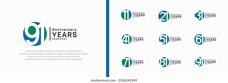 anniversary logotype set. vector design blue and green color can be use for celebration moment