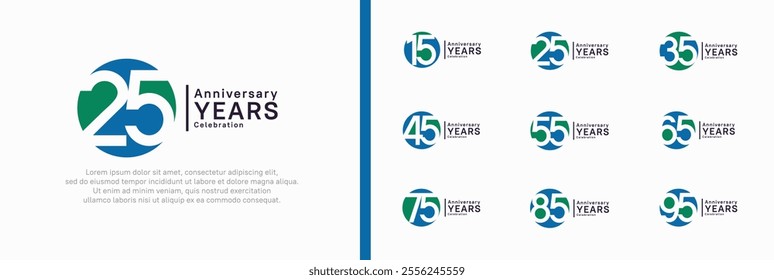 anniversary logotype set. vector design blue and green color can be use for celebration moment