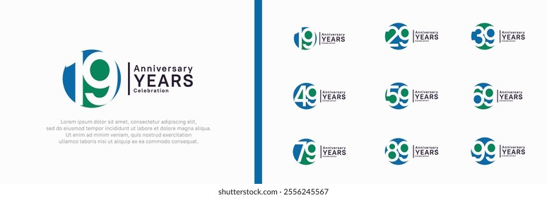 anniversary logotype set. vector design blue and green color can be use for celebration moment