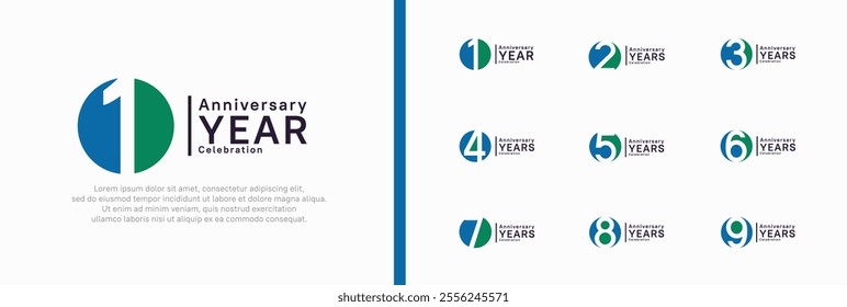 anniversary logotype set. vector design blue and green color can be use for celebration moment
