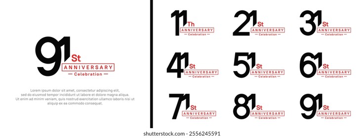 anniversary logotype set. vector design black and red color for special moment