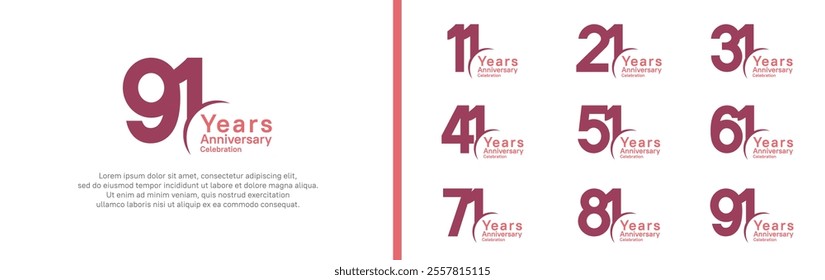 anniversary logotype set. vector design purple and pink color can be use for special moment