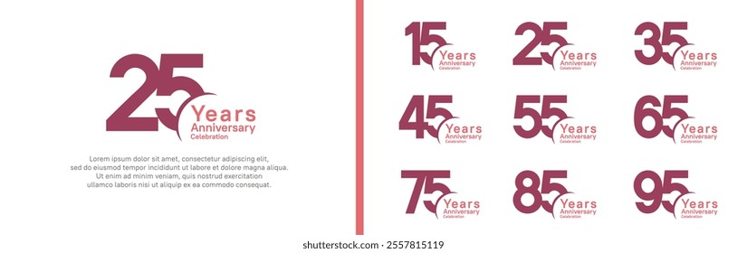 anniversary logotype set. vector design purple and pink color can be use for special moment