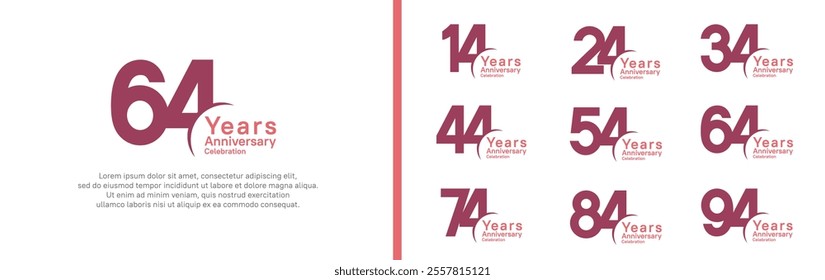 anniversary logotype set. vector design purple and pink color can be use for special moment