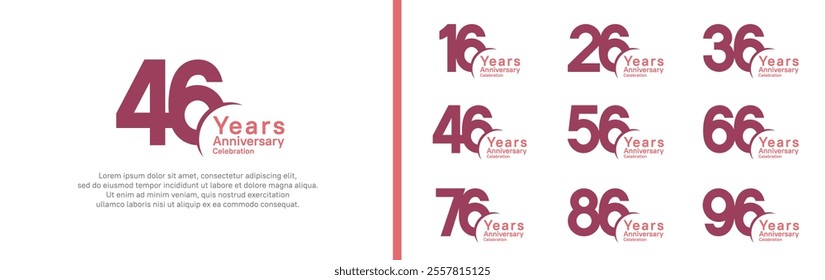 anniversary logotype set. vector design purple and pink color can be use for special moment