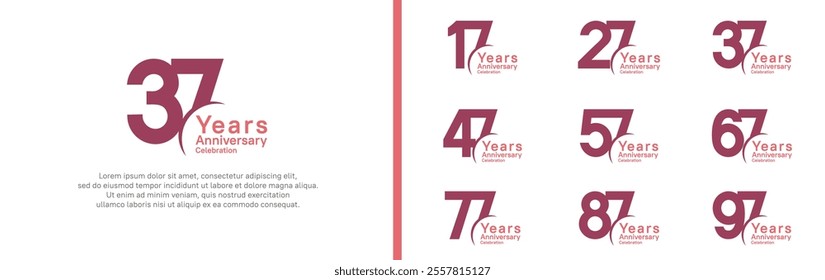 anniversary logotype set. vector design purple and pink color can be use for special moment