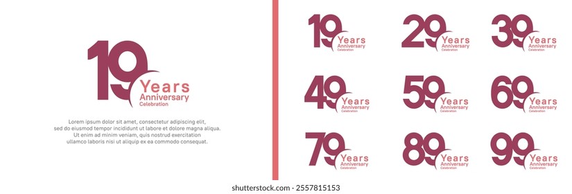 anniversary logotype set. vector design purple and pink color can be use for special moment