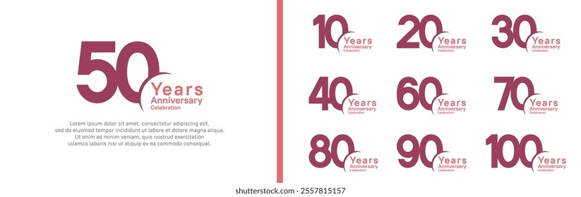 anniversary logotype set. vector design purple and pink color can be use for special moment