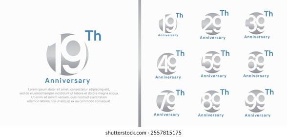 anniversary logotype set. vector design silver color circle can be use for celebration moment