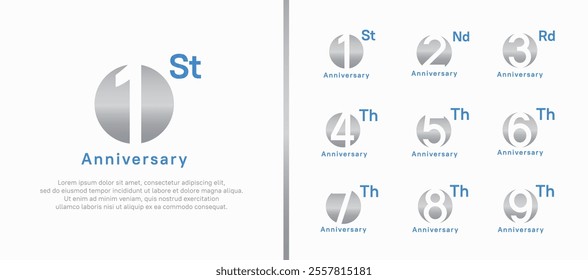 anniversary logotype set. vector design silver color circle can be use for celebration moment