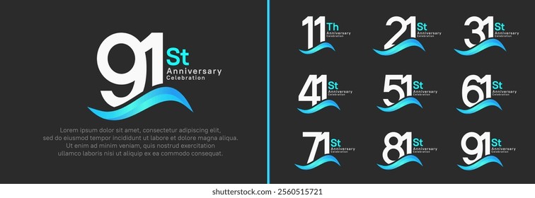 anniversary logotype set. vector design white color number can be use for special moment