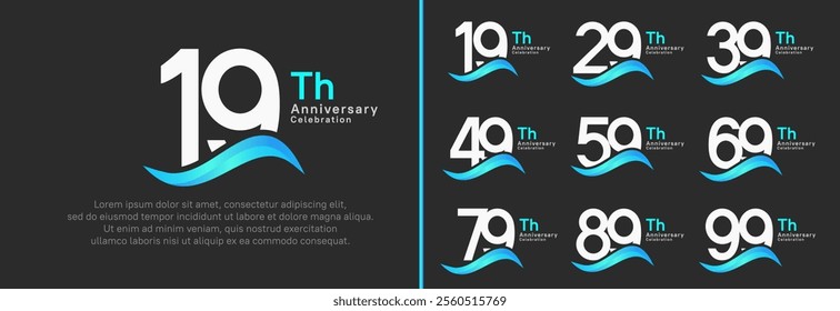 anniversary logotype set. vector design white color number can be use for special moment