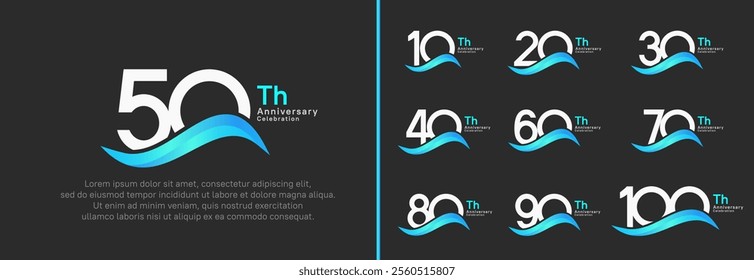 anniversary logotype set. vector design white color number can be use for special moment
