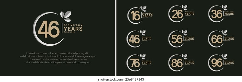 anniversary logotype set. vector design brown color with grey ring and leaf for special moment