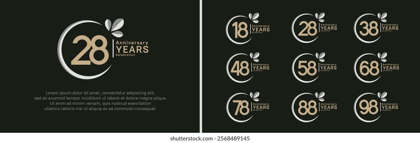 anniversary logotype set. vector design brown color with grey ring and leaf for special moment