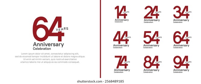 anniversary logotype set. vector design red and black color for celebration event