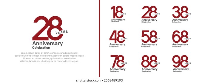 anniversary logotype set. vector design red and black color for celebration event