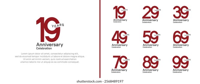 anniversary logotype set. vector design red and black color for celebration event