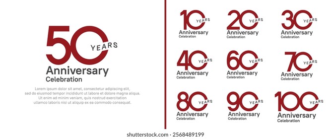 anniversary logotype set. vector design red and black color for celebration event