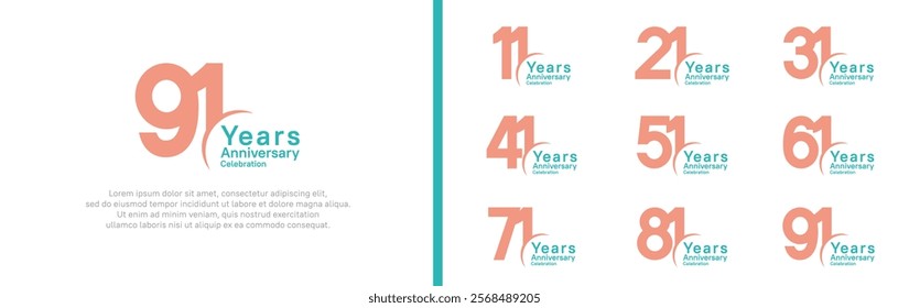 anniversary logotype set. vector design magenta and cyan color can be use for special moment