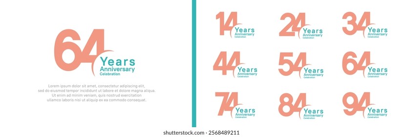 anniversary logotype set. vector design magenta and cyan color can be use for special moment