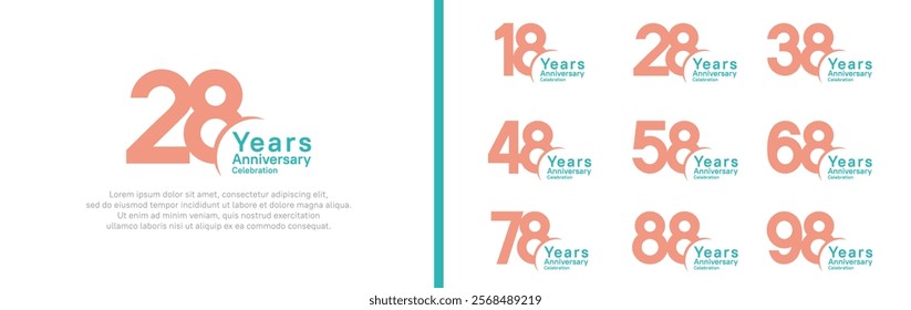 anniversary logotype set. vector design magenta and cyan color can be use for special moment