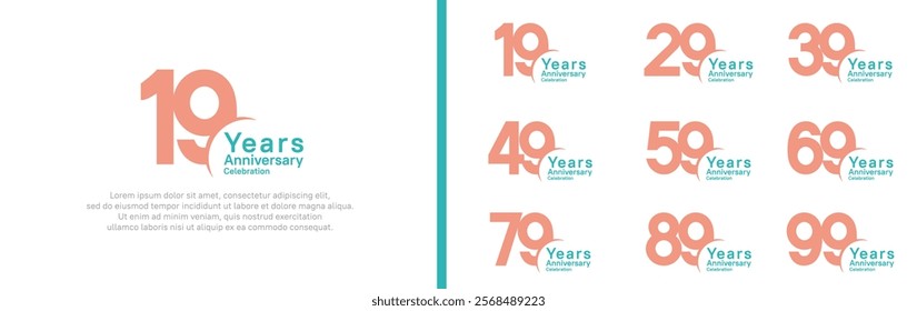 anniversary logotype set. vector design magenta and cyan color can be use for special moment