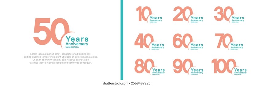 anniversary logotype set. vector design magenta and cyan color can be use for special moment