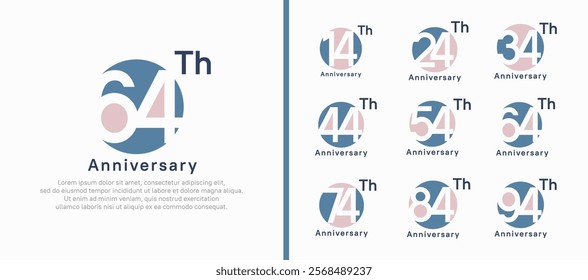 anniversary logotype set. vector design pink and blue color circle can be use for celebration moment