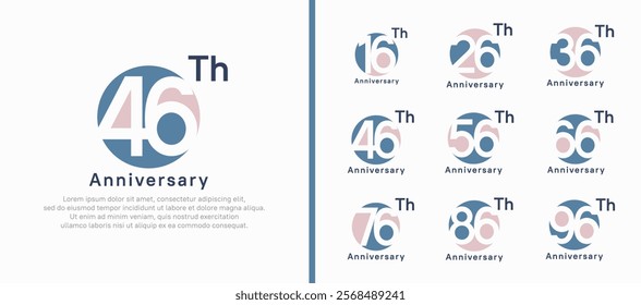 anniversary logotype set. vector design pink and blue color circle can be use for celebration moment