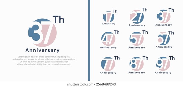 anniversary logotype set. vector design pink and blue color circle can be use for celebration moment