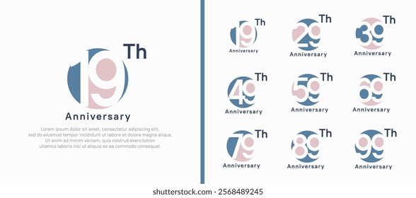 anniversary logotype set. vector design pink and blue color circle can be use for celebration moment