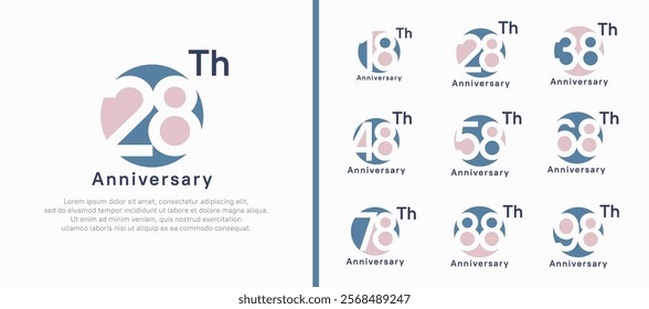 anniversary logotype set. vector design pink and blue color circle can be use for celebration moment