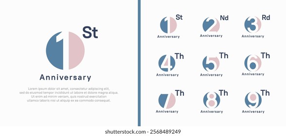 anniversary logotype set. vector design pink and blue color circle can be use for celebration moment