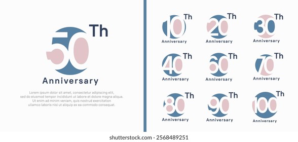 anniversary logotype set. vector design pink and blue color circle can be use for celebration moment