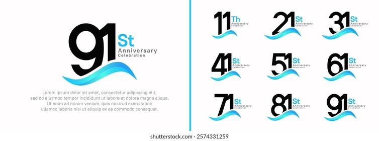 anniversary logotype set. vector design black color number can be use for special moment