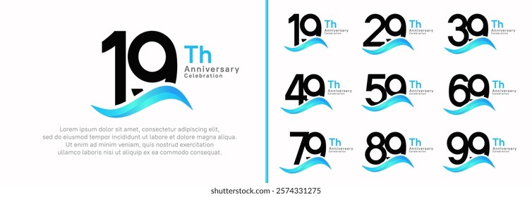 anniversary logotype set. vector design black color number can be use for special moment