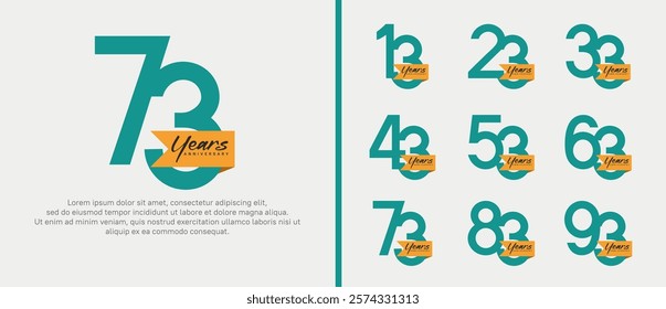 anniversary logotype set. vector design green color with orange ribbon can be use for celebration event