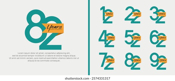 anniversary logotype set. vector design green color with orange ribbon can be use for celebration event