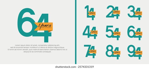 anniversary logotype set. vector design green color with orange ribbon can be use for celebration event