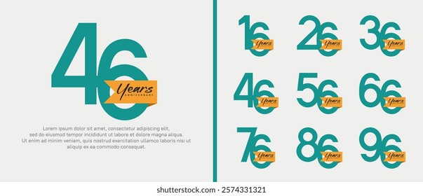 anniversary logotype set. vector design green color with orange ribbon can be use for celebration event