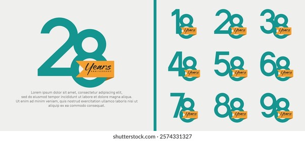 anniversary logotype set. vector design green color with orange ribbon can be use for celebration event