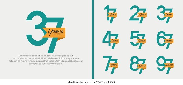 anniversary logotype set. vector design green color with orange ribbon can be use for celebration event