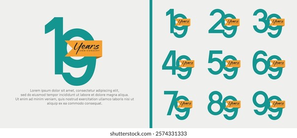 anniversary logotype set. vector design green color with orange ribbon can be use for celebration event