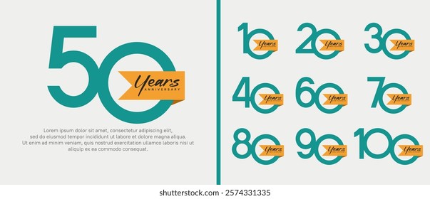 anniversary logotype set. vector design green color with orange ribbon can be use for celebration event