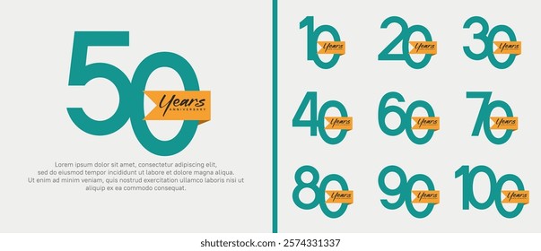 anniversary logotype set. vector design green color with orange ribbon can be use for celebration event