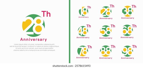 anniversary logotype set. vector design green and yellow color circle can be use for celebration moment