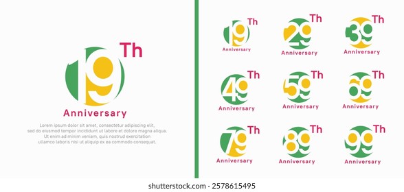 anniversary logotype set. vector design green and yellow color circle can be use for celebration moment