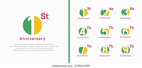 anniversary logotype set. vector design green and yellow color circle can be use for celebration moment