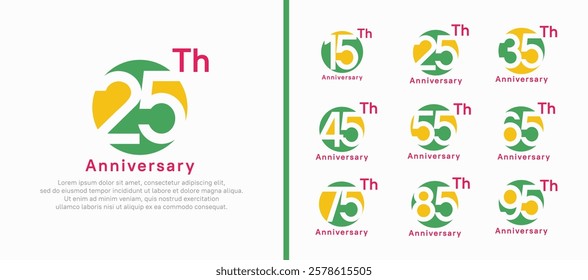 anniversary logotype set. vector design green and yellow color circle can be use for celebration moment